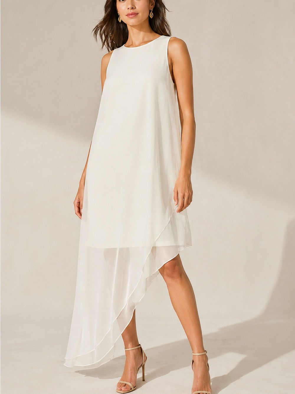 Kobi Halperin Asymmetrical White Flowy Semi-Sheer Slip Dress Beach Wedding XS
